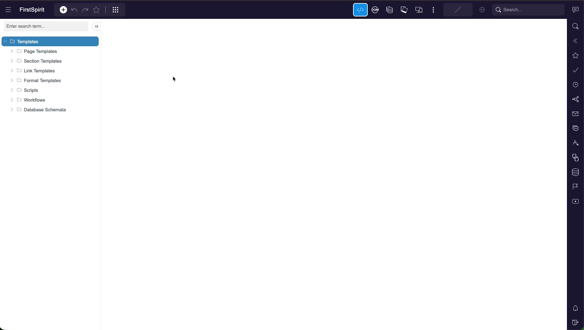 The template store shown as a tree in ContentCreator with nodes for Page Templates, Section Templates, Link Templates, Format Templates, Scripts, Workflows and Database Schemata